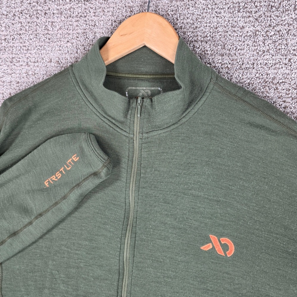First Lite Chama QZ Midweight 100% Merino Wool 1/4 Zip Pullover Mens Green Large